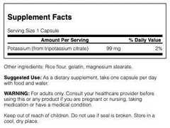 Swanson Citrato de Potasio, cápsulas: muestra de dosificación para equilibrio electrolítico