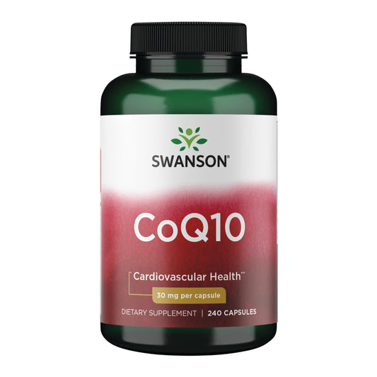 Swanson CoQ10 30 mg envase listo para apoyo diario al corazón