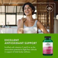 Swanson Cranberry cápsulas blandas de alto contenido, fácil consumo diario.