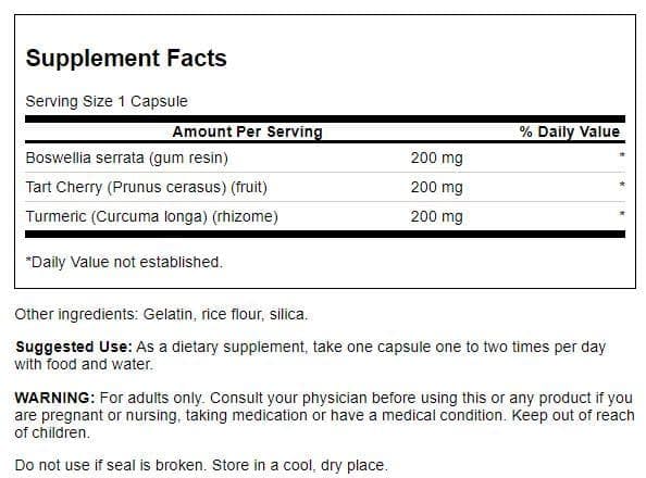 Swanson Curcuma Boswellia cápsulas de 60 unidades para uso diario