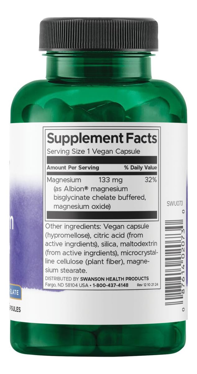 Swanson Albion Chelated Magnesium etiqueta nutricional ampliada, información transparente