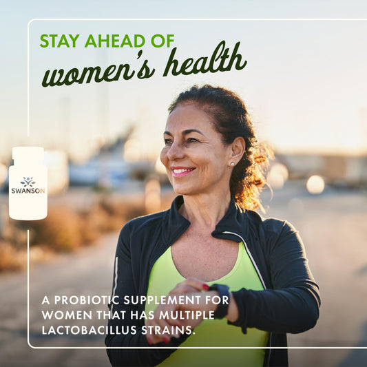 Swanson FemFlora, etiqueta clara que destaca las cepas probióticas para uso femenino.