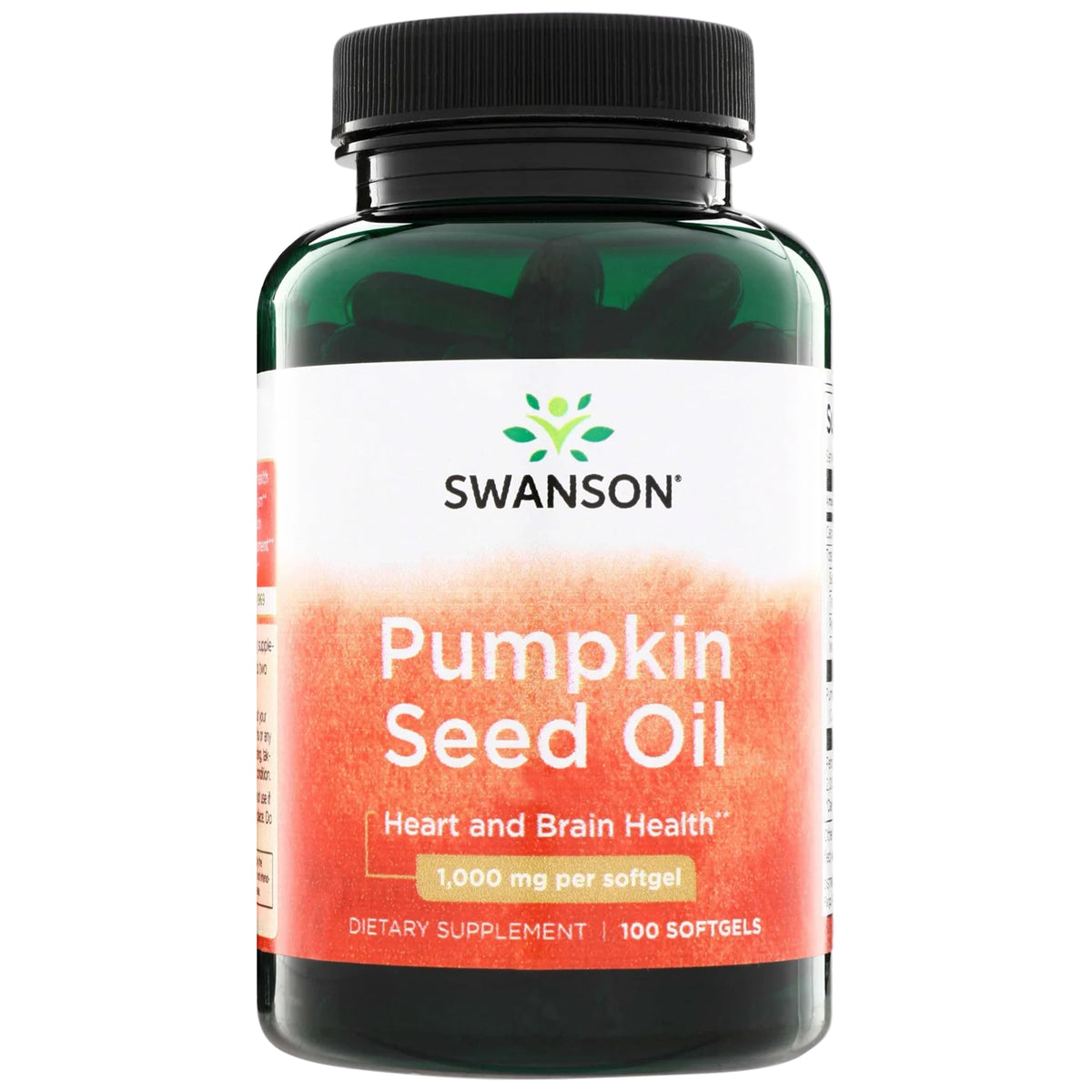 Swanson frasco frontal con 100 softgels, presentación clara y fácil de almacenar