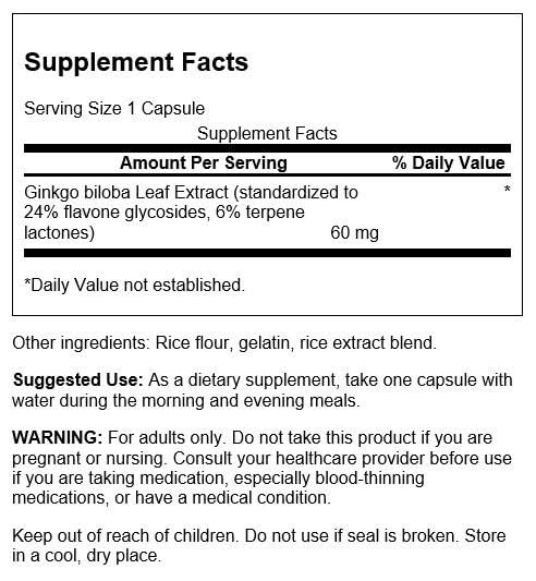 Swanson Ginkgo Biloba cápsulas, fórmula de espectro completo para bienestar cerebral
