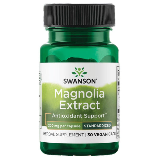 Suplemento Swanson Magnolia Corteza, cápsula vegetal para apoyo digestivo y nervioso.