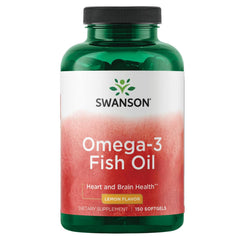 Swanson bote frontal mostrando 150 cápsulas y sabor limón, opción conveniente