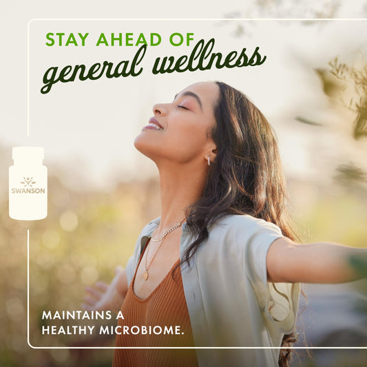 Primer plano de cápsulas de Swanson Probiotic para uso diario.