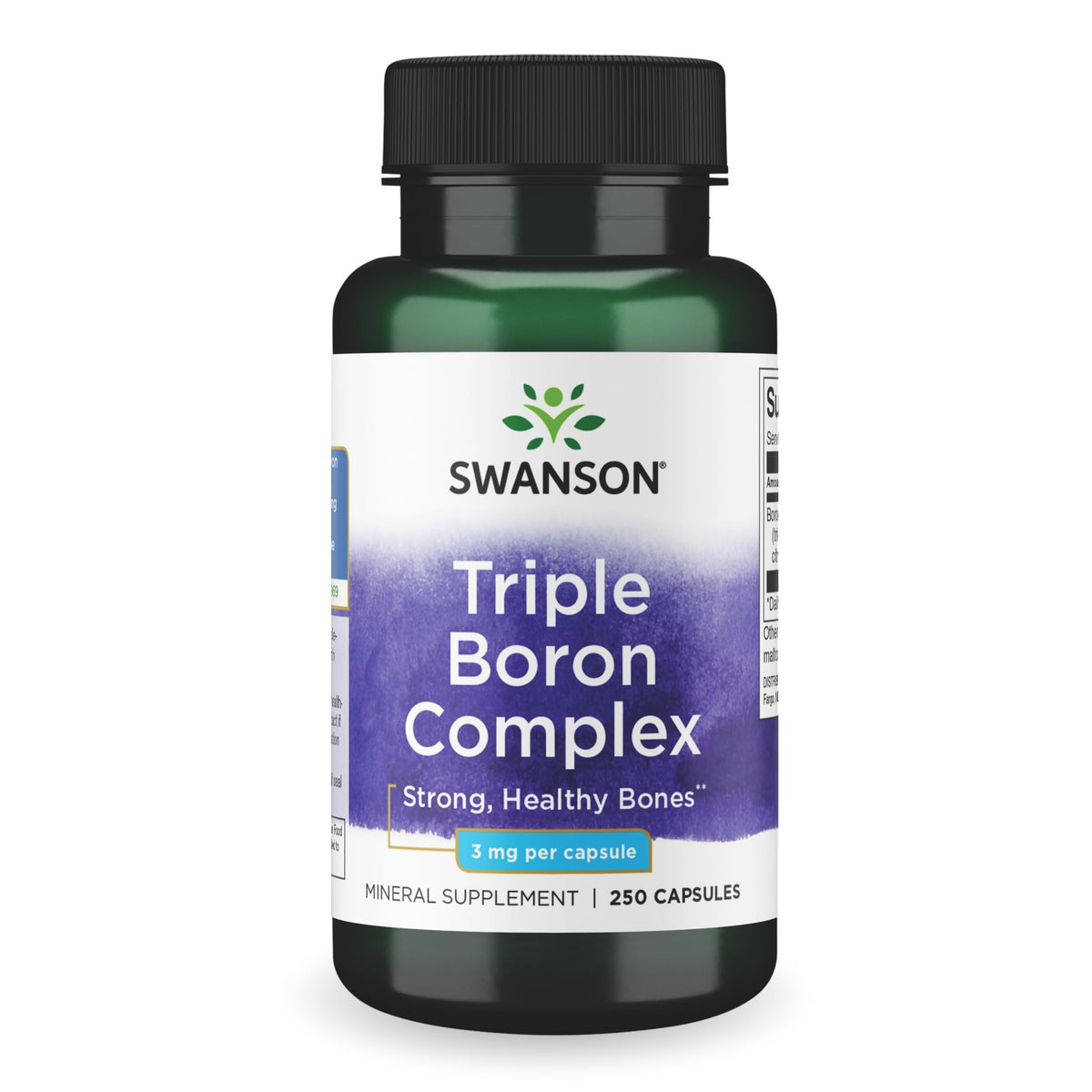Swanson Triple Boron Complex bottle with label promoting bone health support