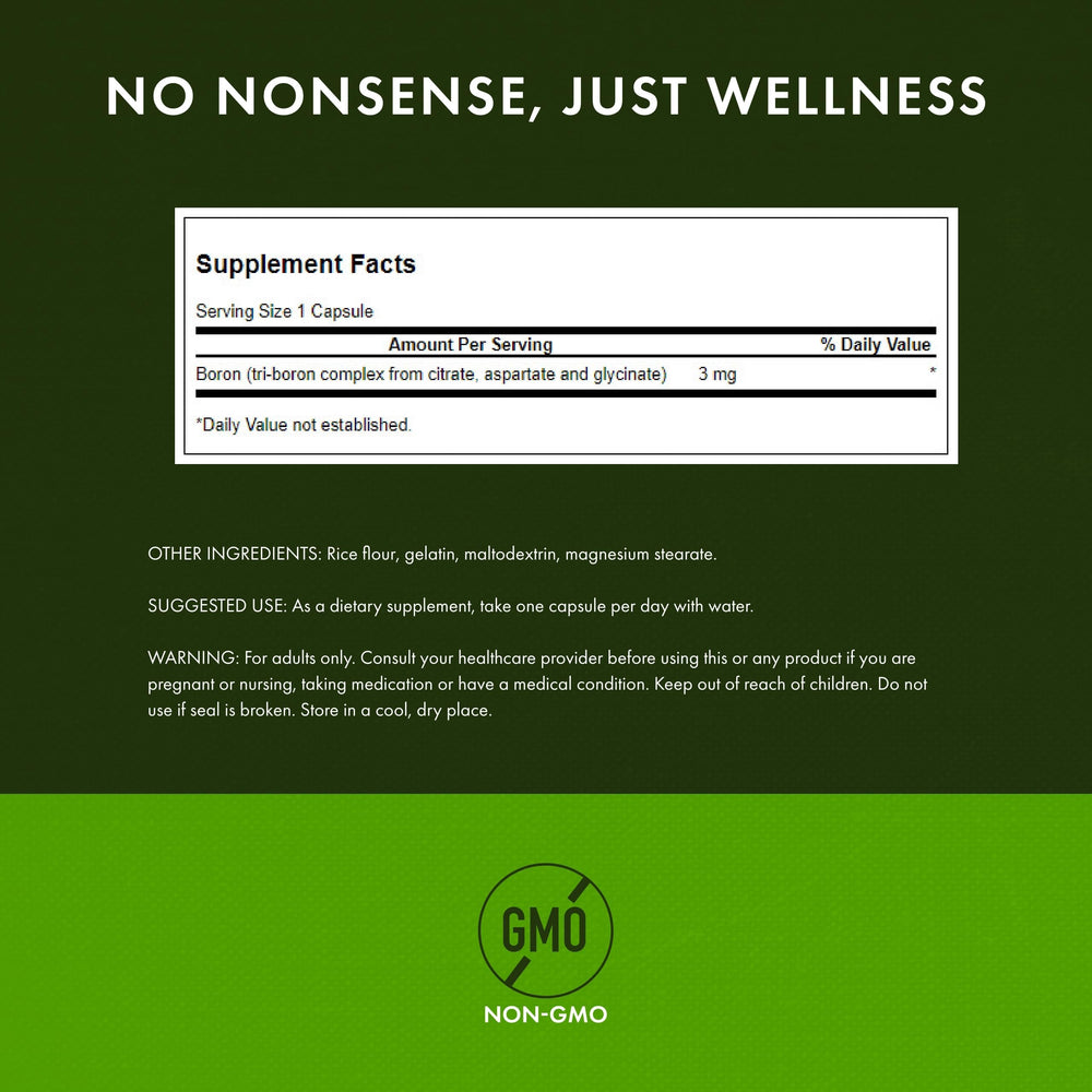 Swanson Triple Boron Complex label highlights three boron forms for absorption