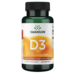 Swanson envase frontal de Vitamina D3 mostrando presentación y cantidad
