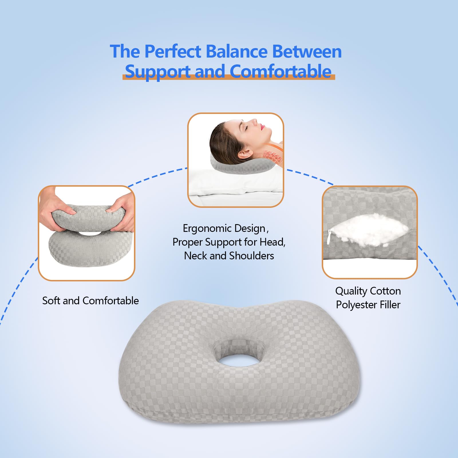 Swaycy comparación de tamaño junto a una almohada estándar para referencia