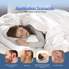 Swaycy almohada en cama con persona durmiendo de lado protegiendo la oreja