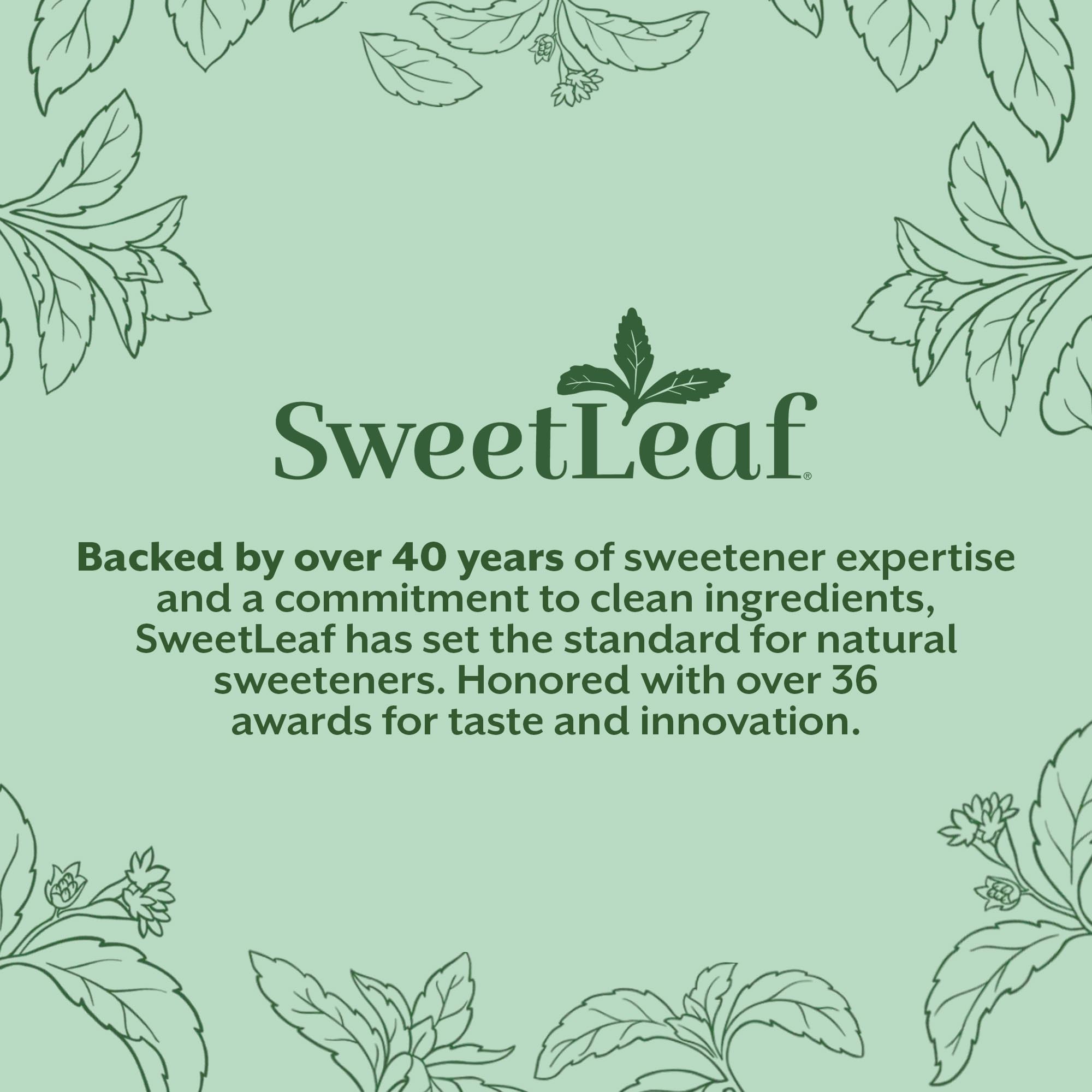 SweetLeaf 70 sobres dispersos mostrando cantidad y almacenamiento