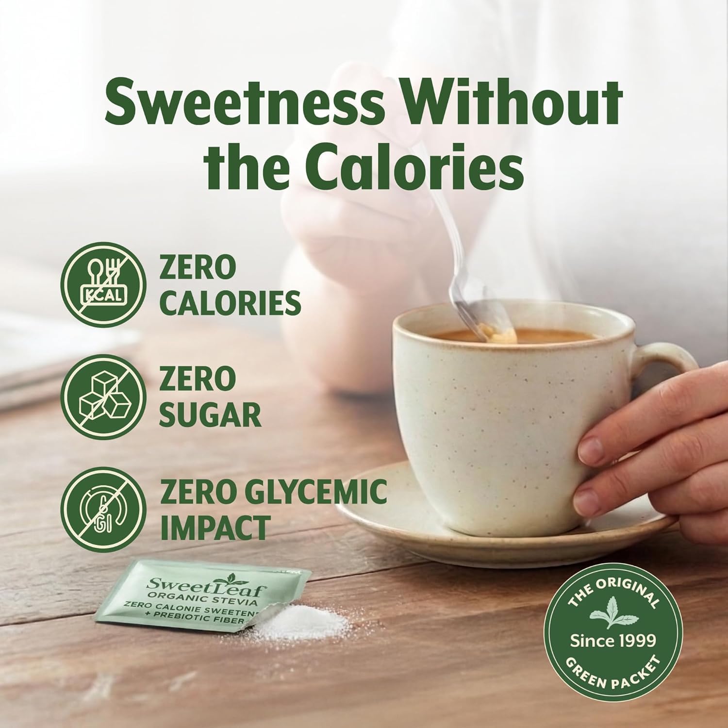 SweetLeaf en café preparado mostrando uso inmediato y sabor