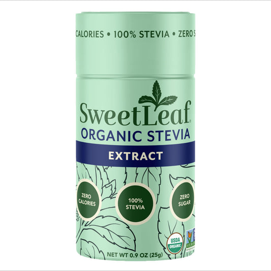 SweetLeaf frasco shaker frontal mostrando diseño y facilidad de dosificación