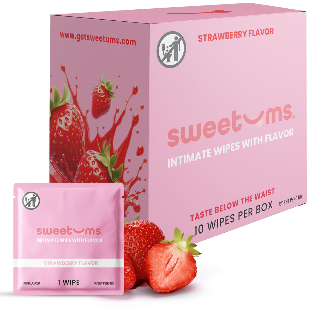 Sweetums vista frontal del empaque mostrando diseño y cantidad, para fácil identificación