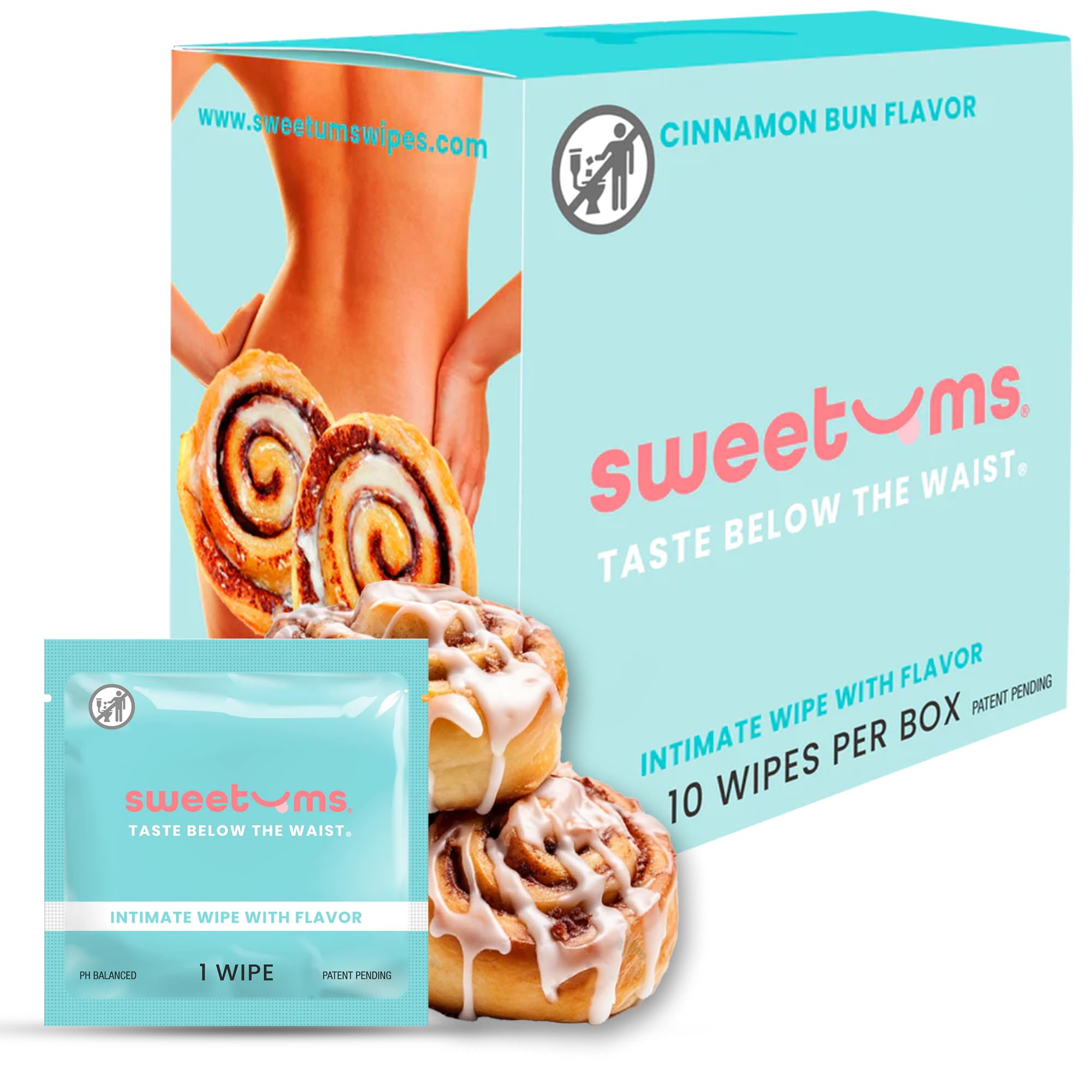 Sweetums paquete frontal cinnamon bun mostrando diseño y aroma atractivo