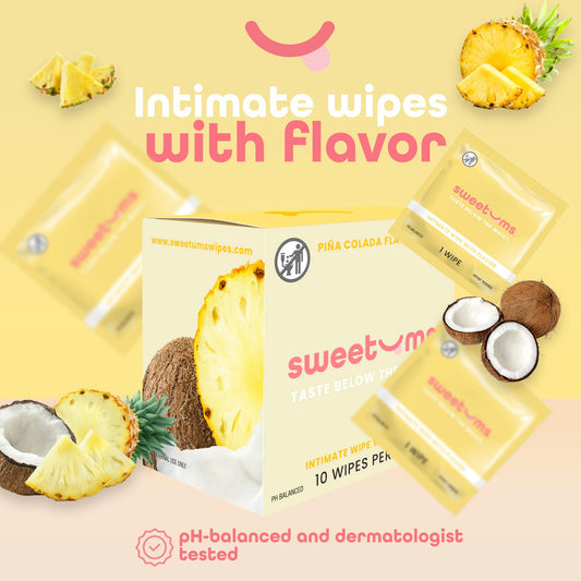 Sweetums: textura suave en toallitas femeninas con sabor pina colada para uso diario.