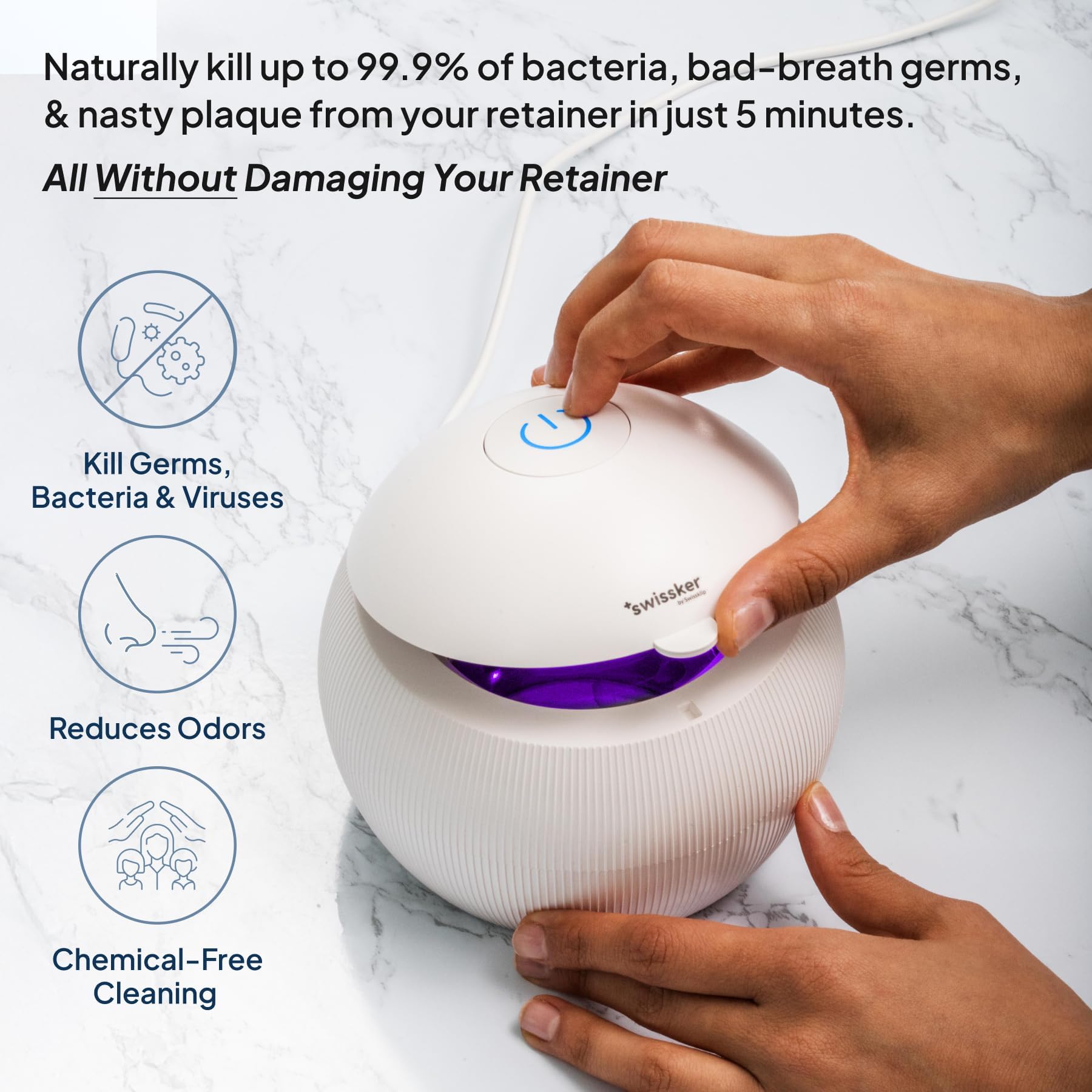 Swissklip ShinePod con retenedor dentro mostrando limpieza sin químicos