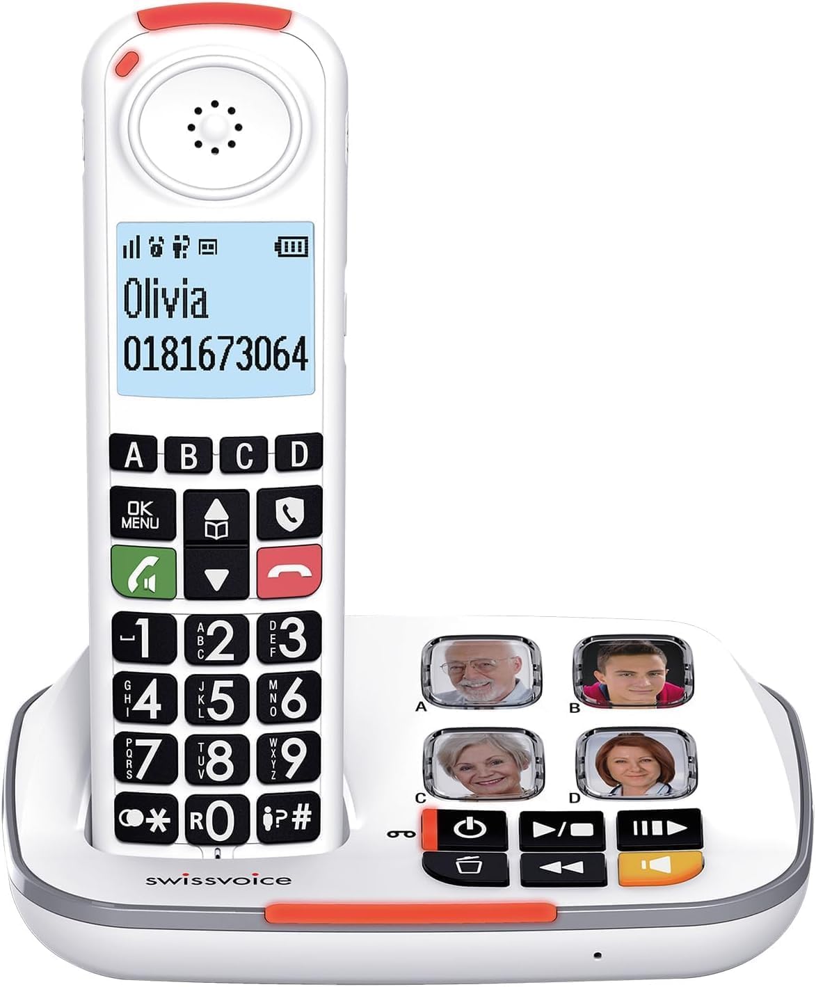 SWISSVOICE vista frontal con botones grandes para fácil marcación