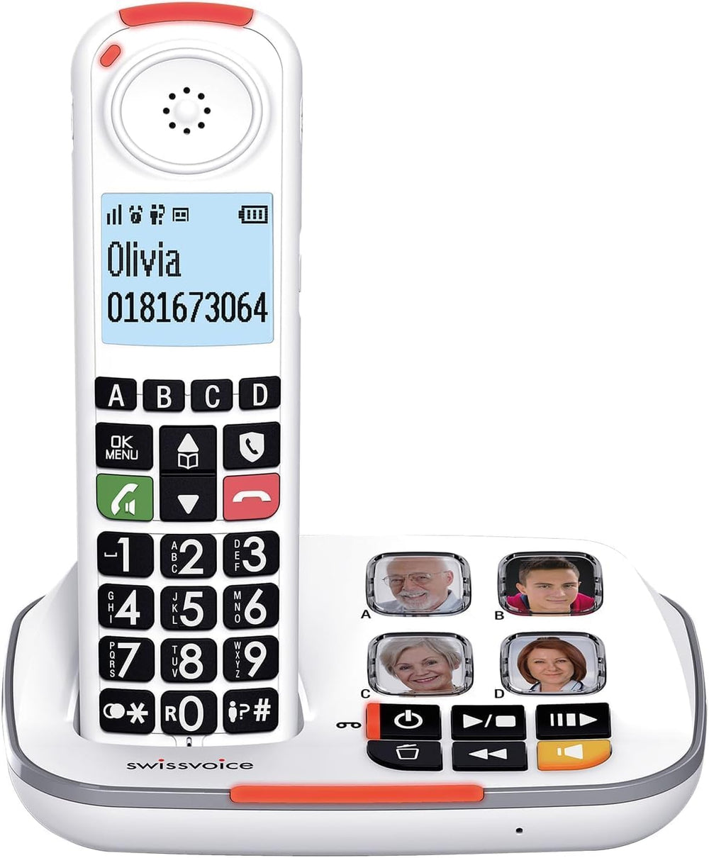 SWISSVOICE vista frontal con botones grandes para fácil marcación