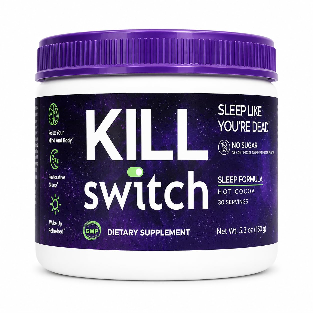 SWITCH envase frontal del Killswitch mostrando diseño y porciones