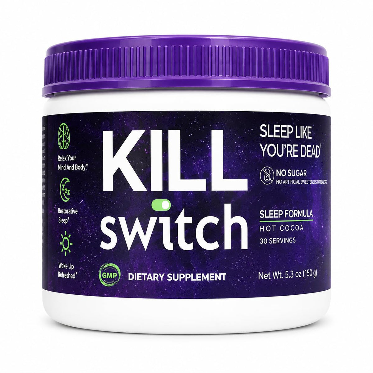SWITCH envase frontal del Killswitch mostrando diseño y porciones