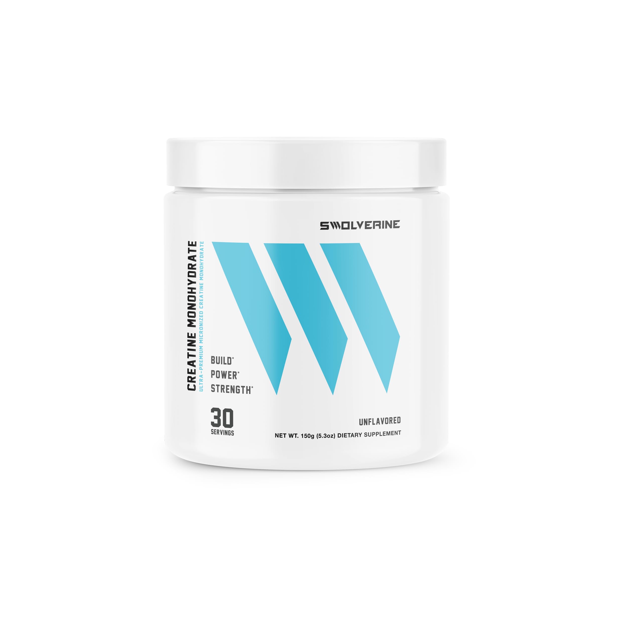 Swolverine creatine frente del envase mostrando transparencia y pureza