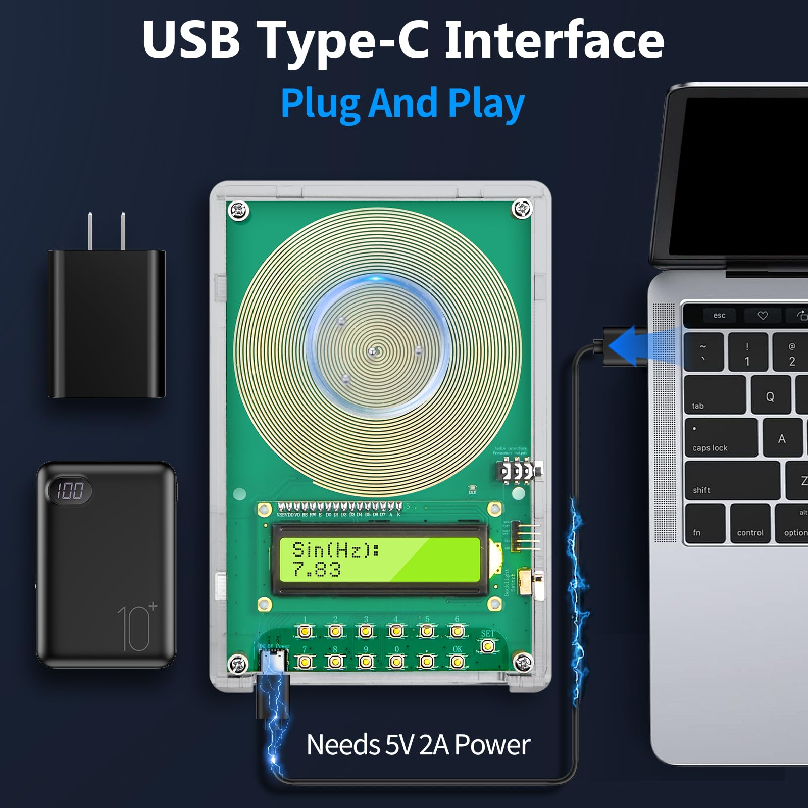 Auriculares incluidos SXZL conectados para escuchar la frecuencia y verificarla