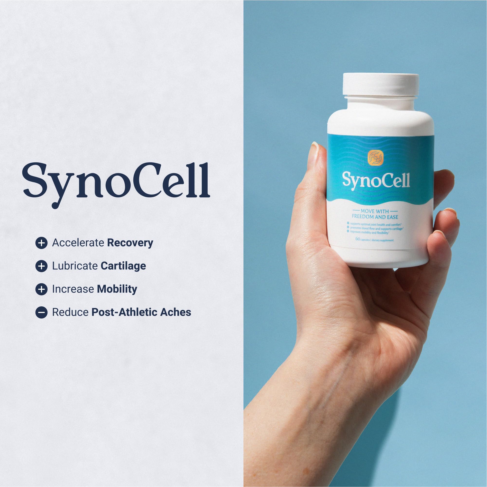 Synocell cápsula en mano ilustrando facilidad de ingestión