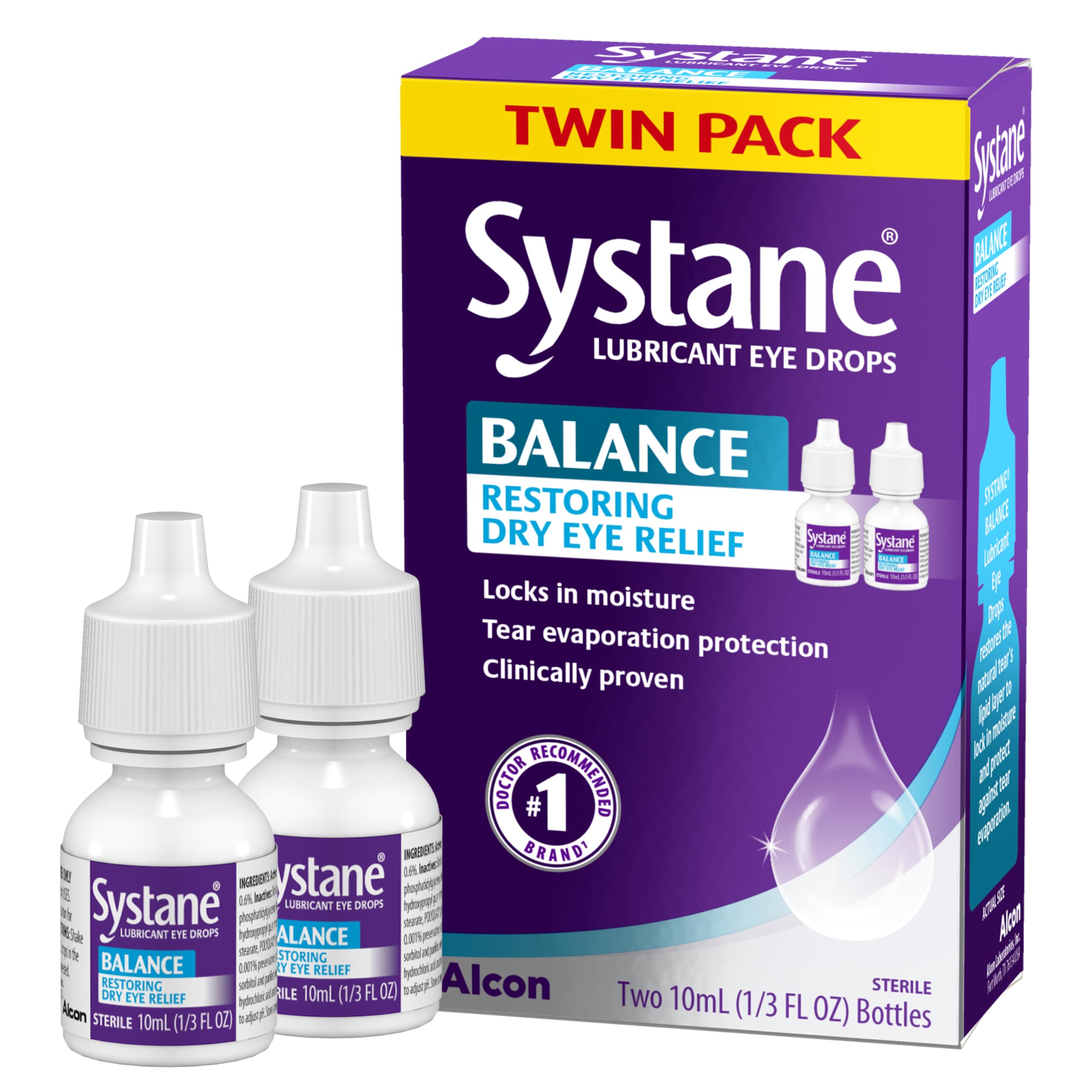 Systane BALANCE vista frontal del envase mostrando el diseño y beneficio de alivio