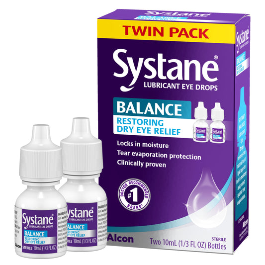 Systane BALANCE vista frontal del envase mostrando el diseño y beneficio de alivio