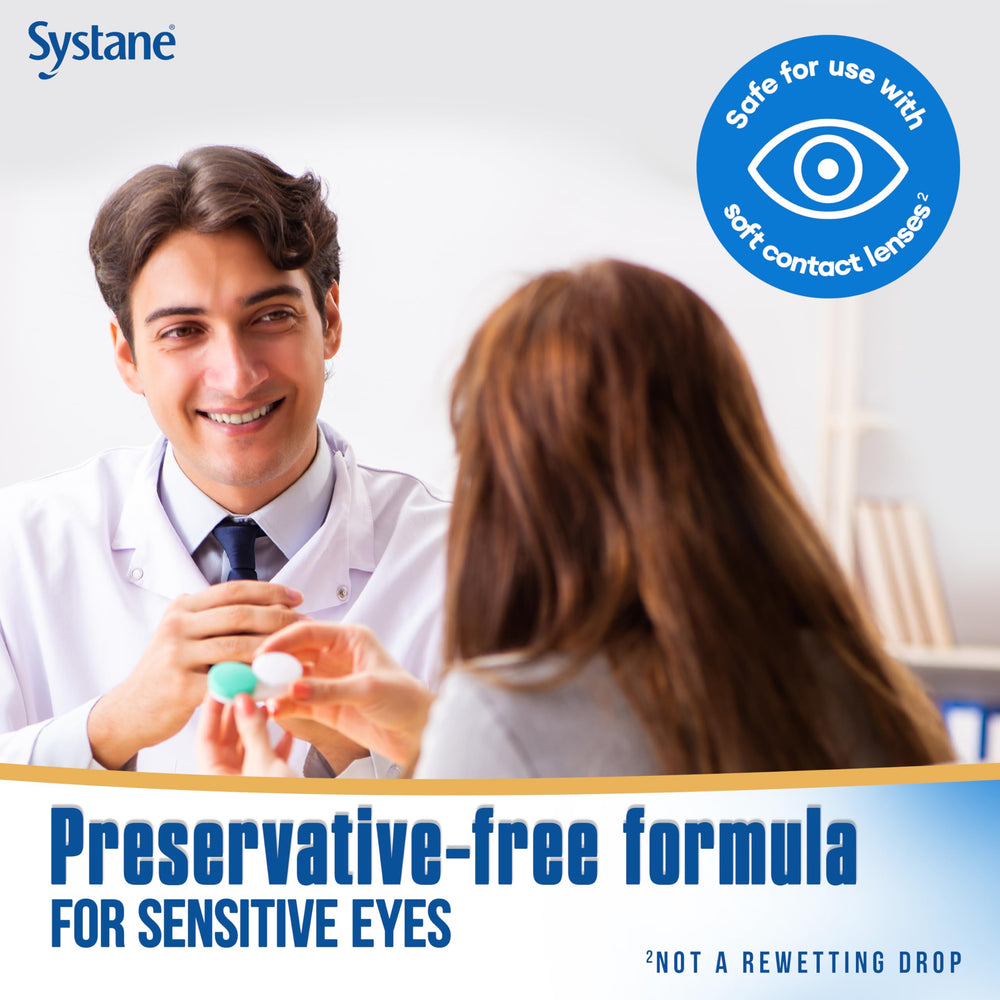 Systane imagen macro de fórmula que sugiere nano-gotículas para cobertura uniforme