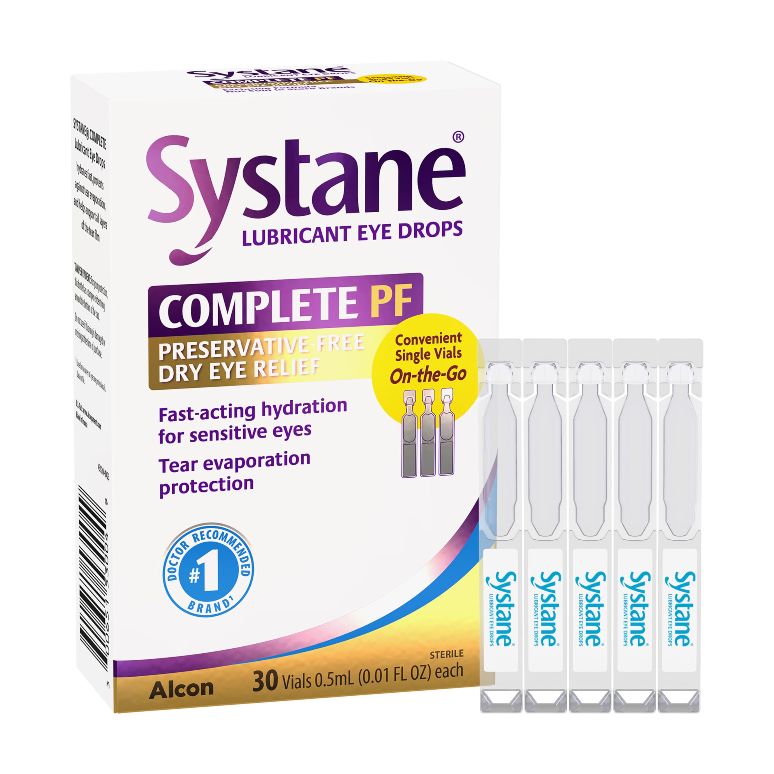 Systane frontal del empaque mostrando viales monodosis y conveniencia