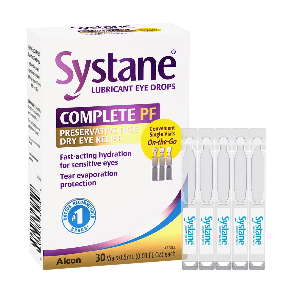 Systane frontal del empaque mostrando viales monodosis y conveniencia