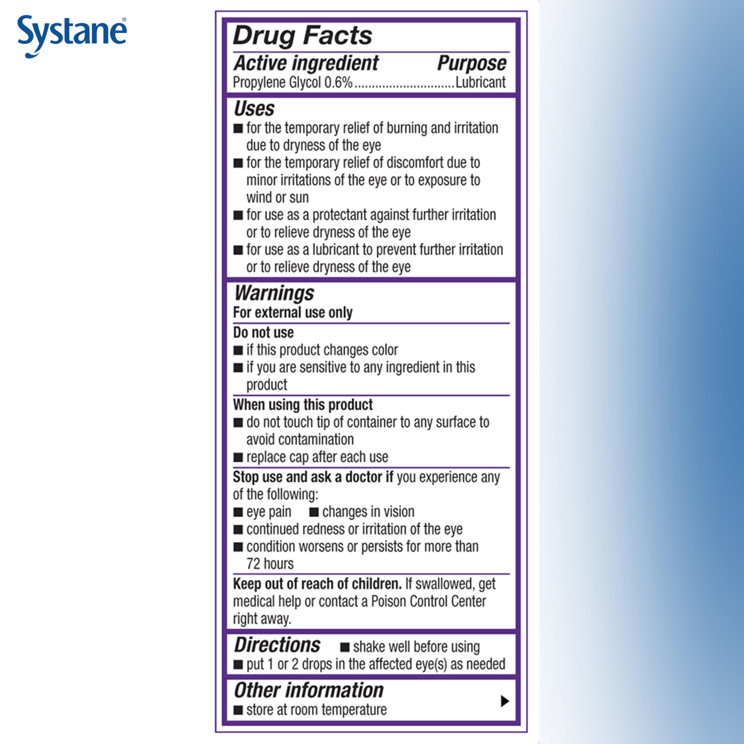 Systane Complete comparación de tamaño 0.33 oz ideal para llevar