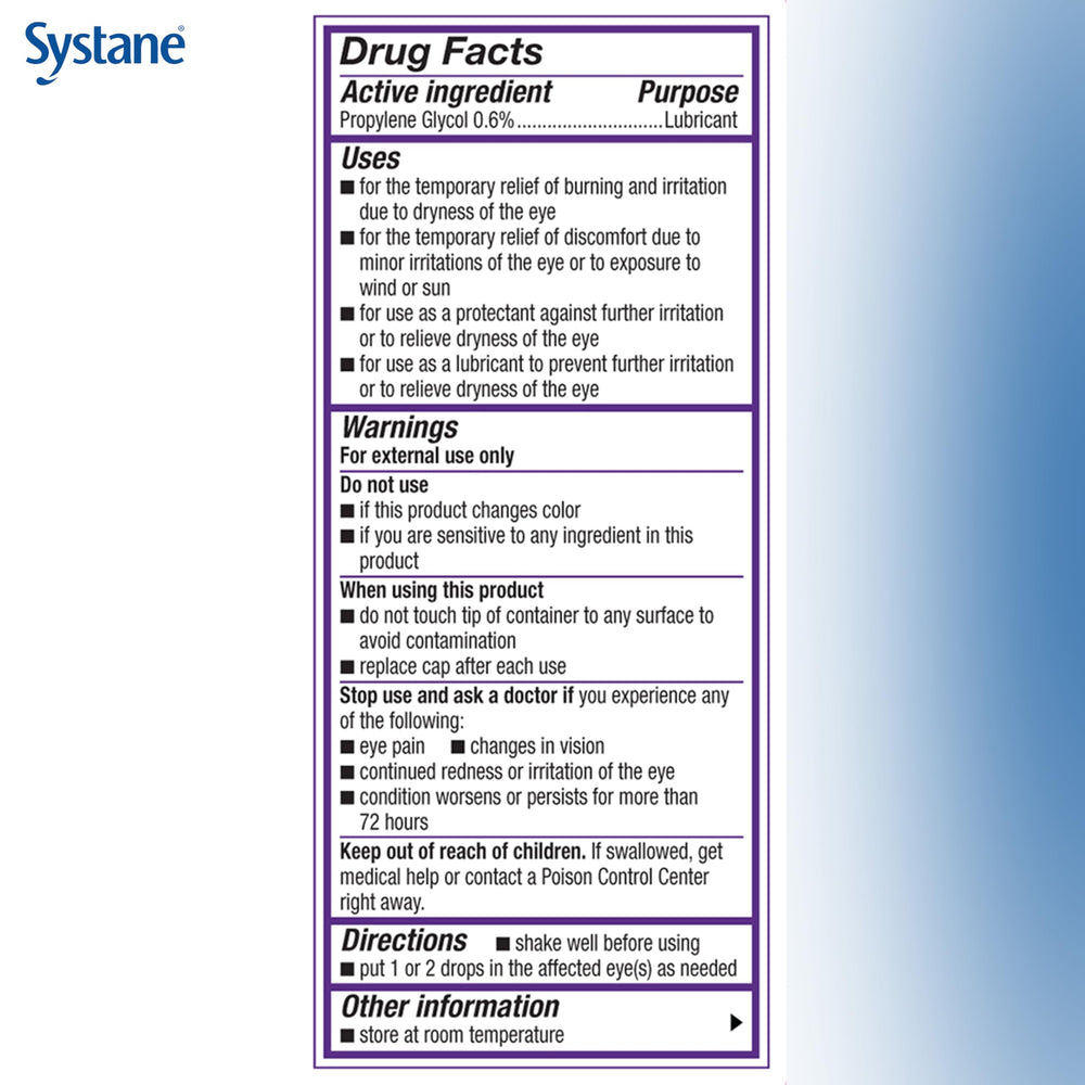 Systane Complete comparación de tamaño 0.33 oz ideal para llevar