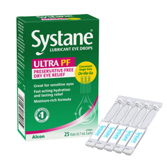 Systane frontal del empaque 25 unidades mostrando portabilidad y comodidad