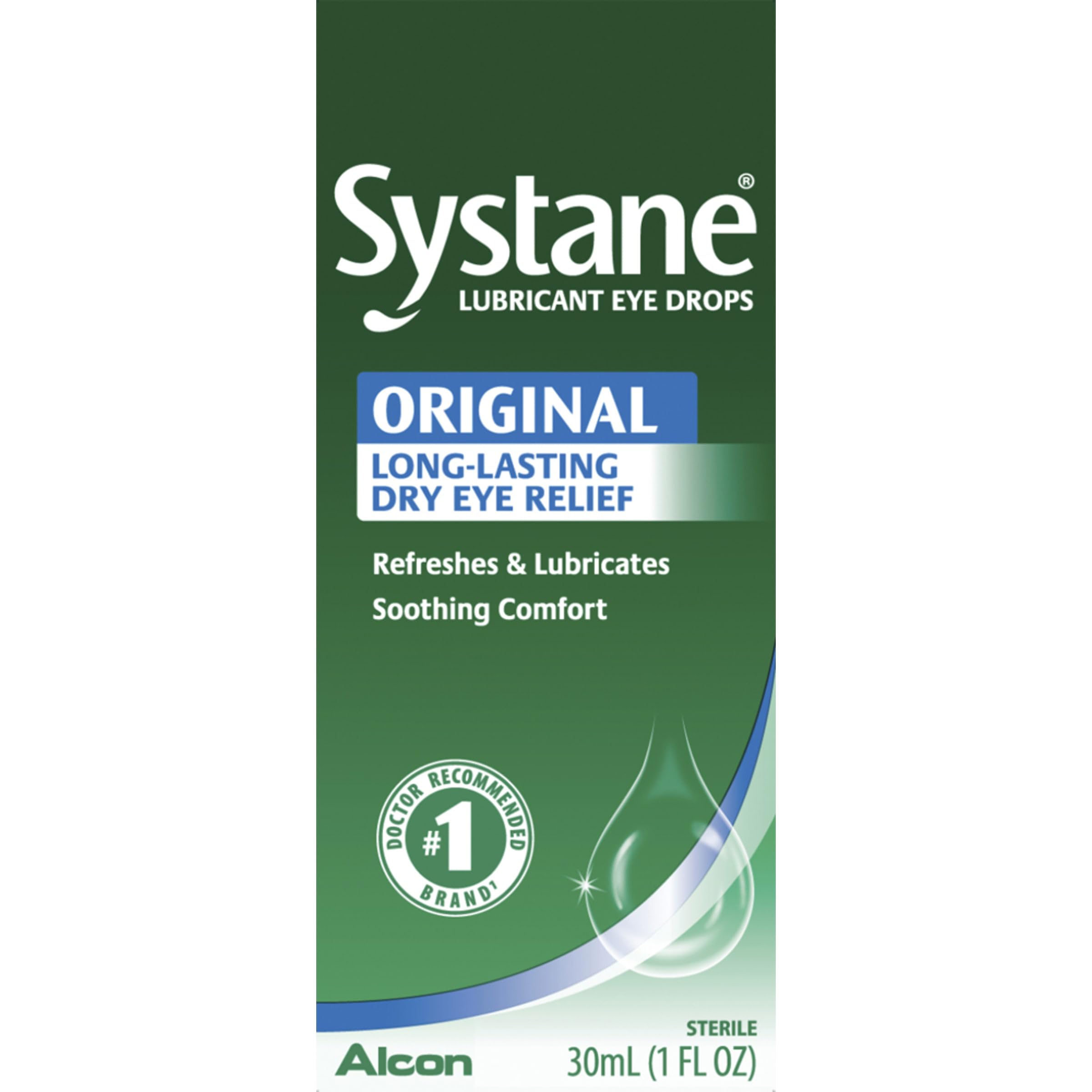 Systane gotero frontal mostrando envase y alivio inmediato