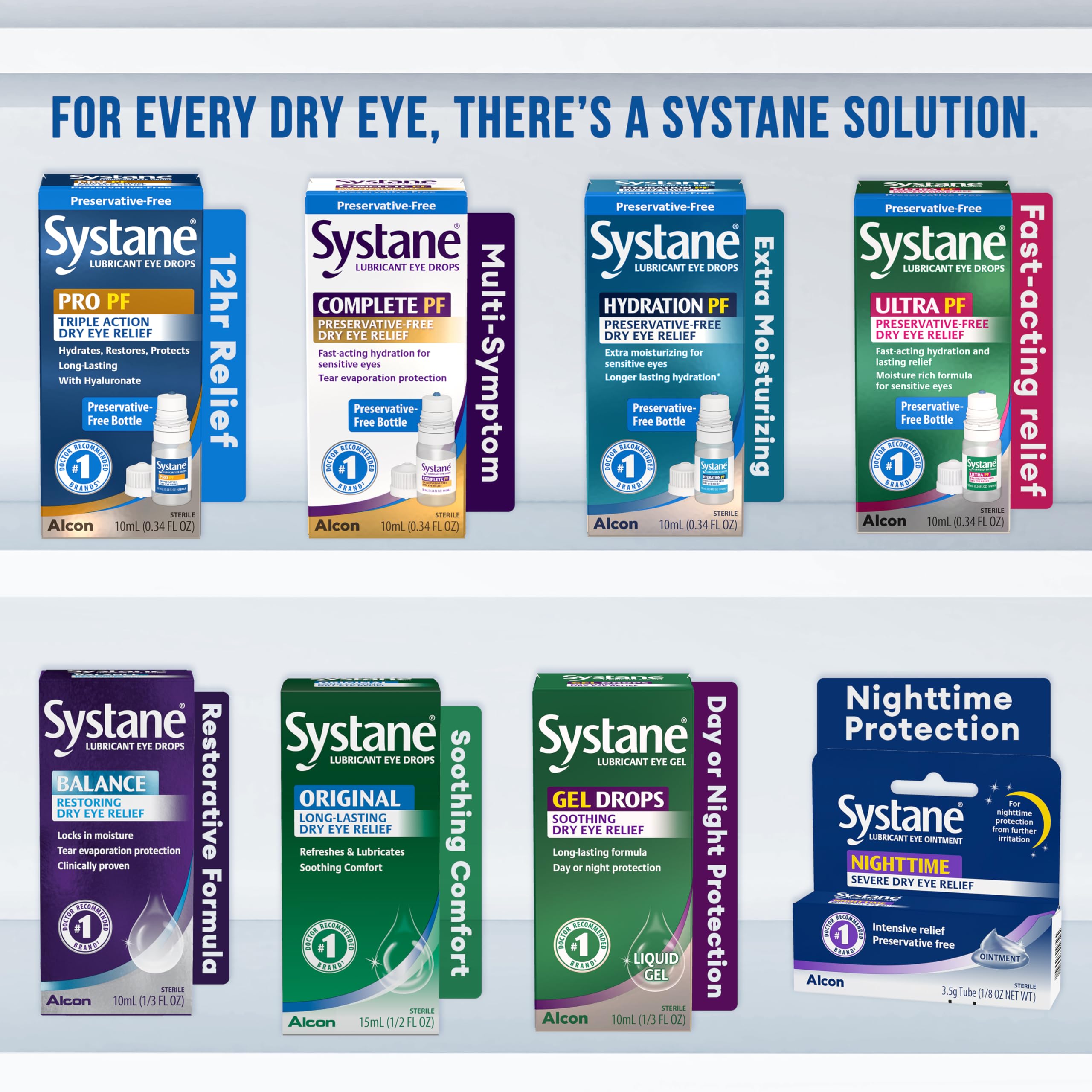 Systane etiqueta con información y beneficios para usuarios informados