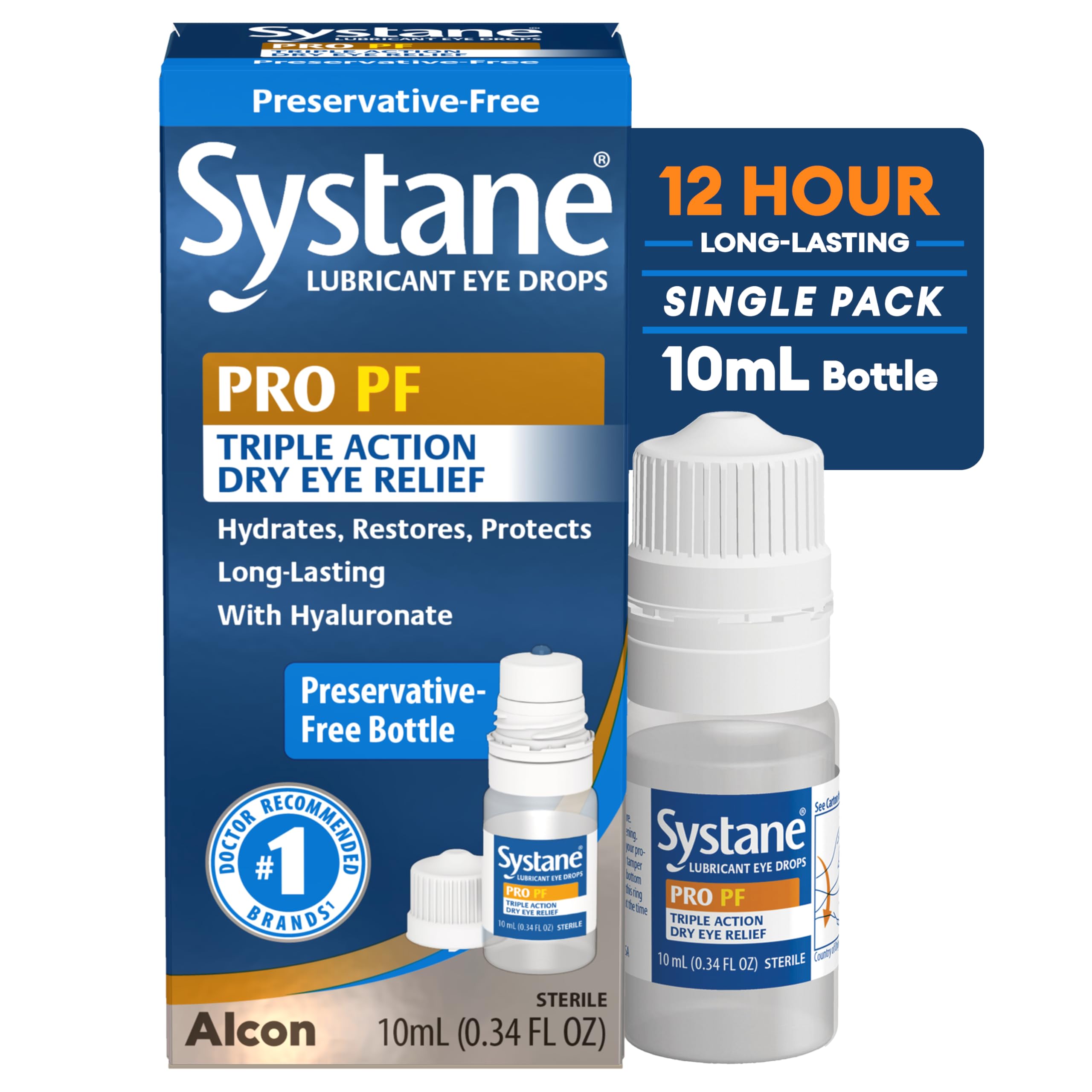 Systane frasco frontal mostrando tamaño portátil y alivio prolongado