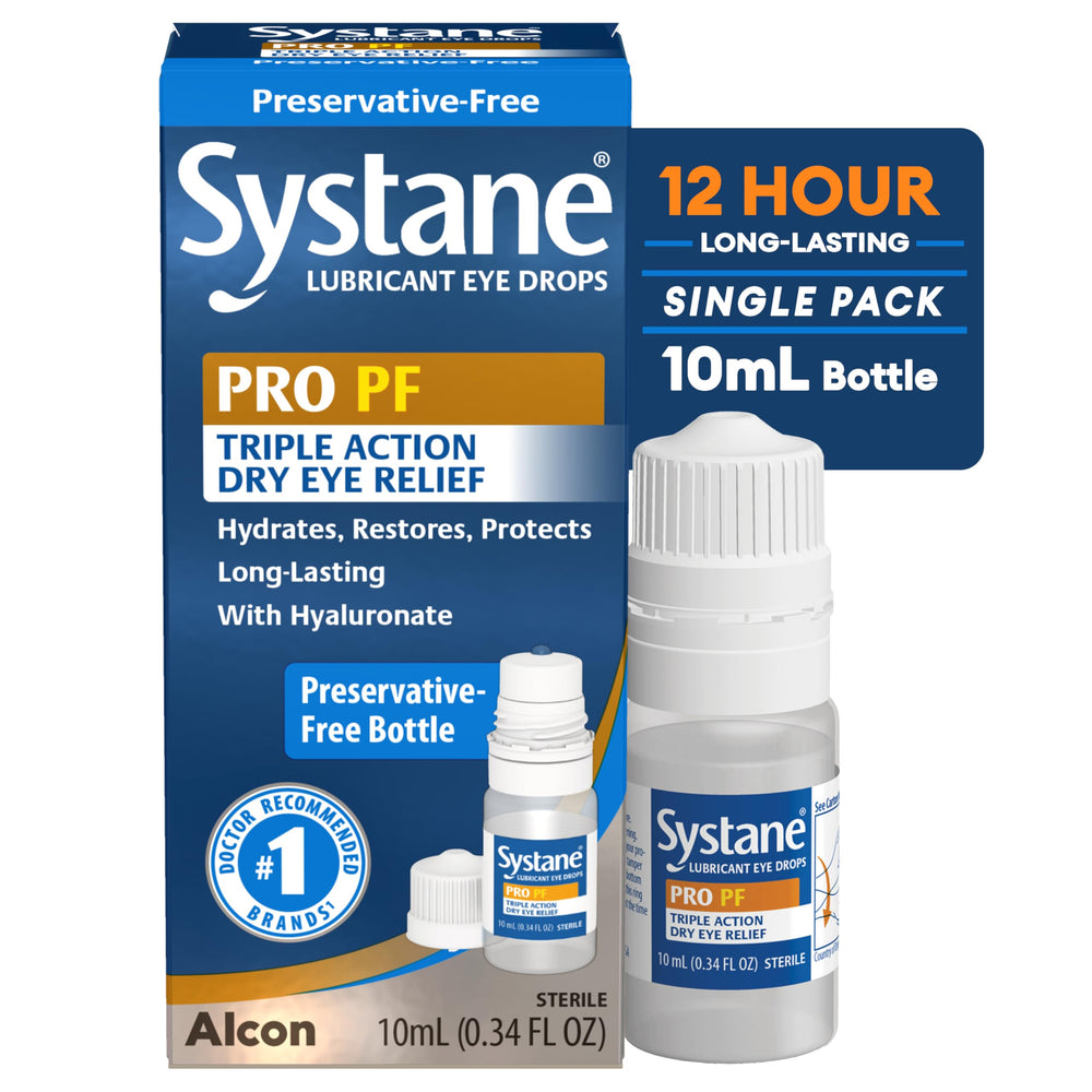 Systane frasco frontal mostrando tamaño portátil y alivio prolongado