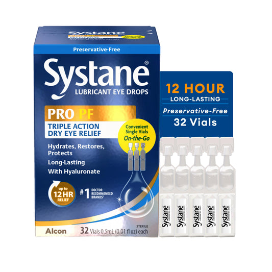 Systane PRO viales frente mostrando paquete y alivio inmediato