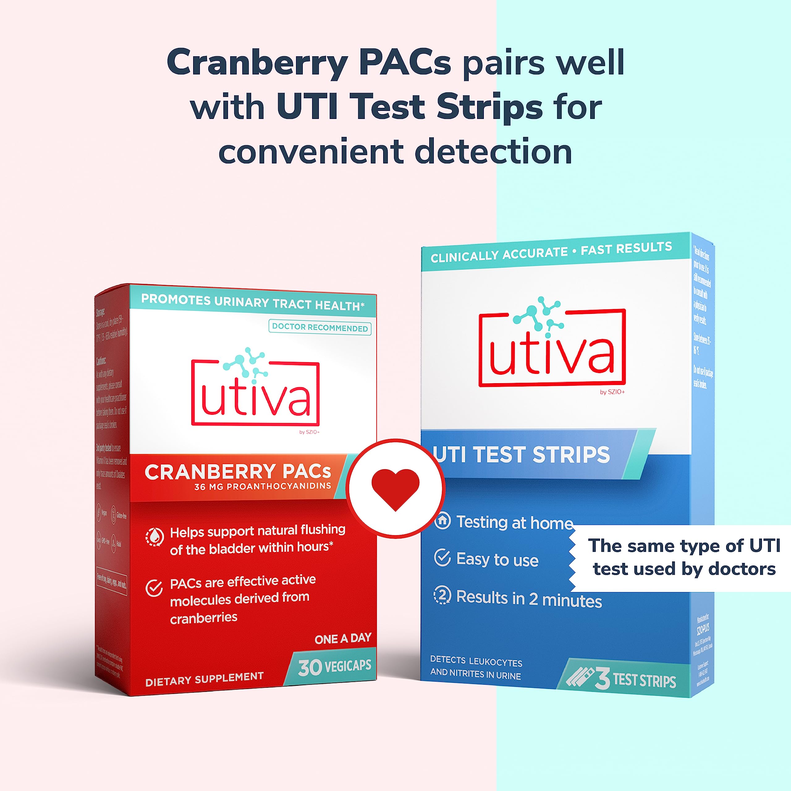 Szio+ Utiva etiqueta nutricional detallada indicando 36 mg de PACs