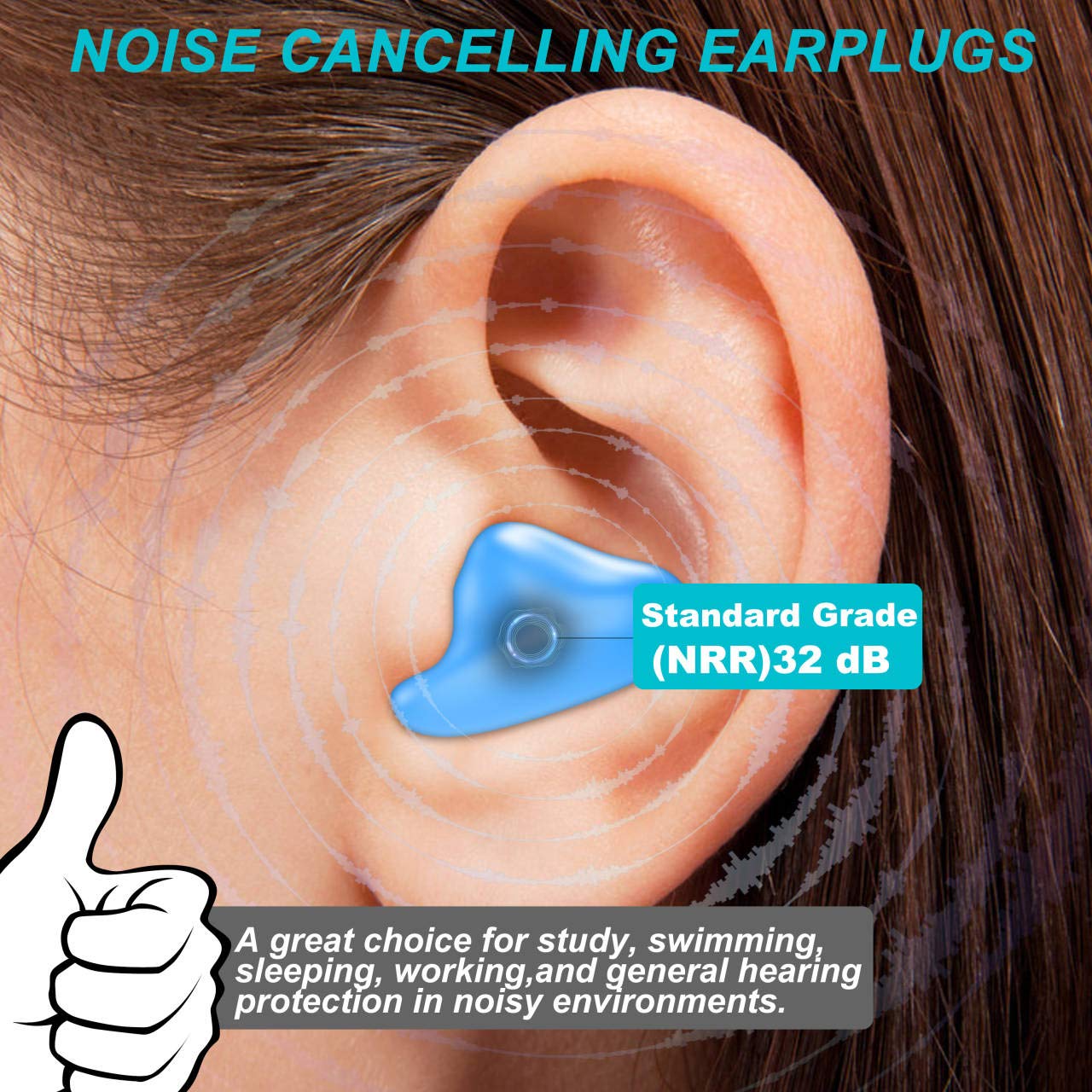 Persona durmiendo de lado con tapones T NEWFUN, confort y silencio mejorado
