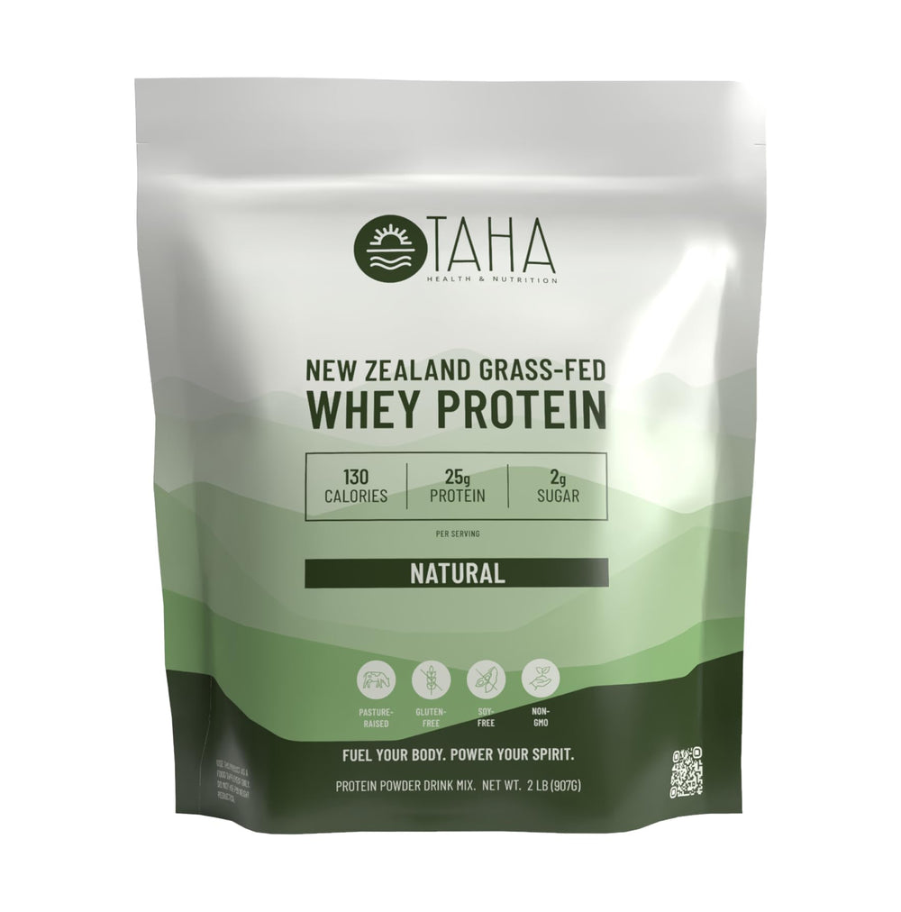 TAHA envase frontal mostrando 2 lb y sin sabor, útil para personalizar recetas