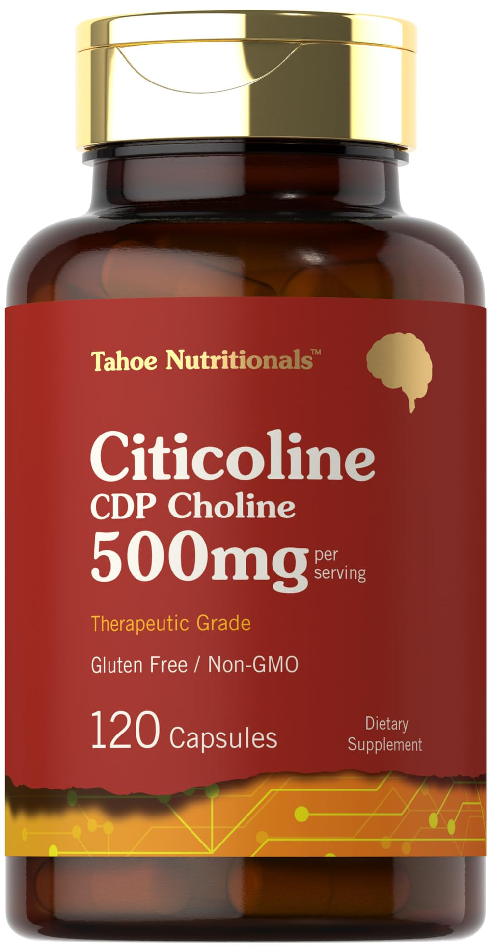 Tahoe Nutritionals frasco frontal mostrando 120 cápsulas y beneficio de suministro prolongado