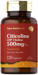 Tahoe Nutritionals frasco frontal mostrando 120 cápsulas y beneficio de suministro prolongado