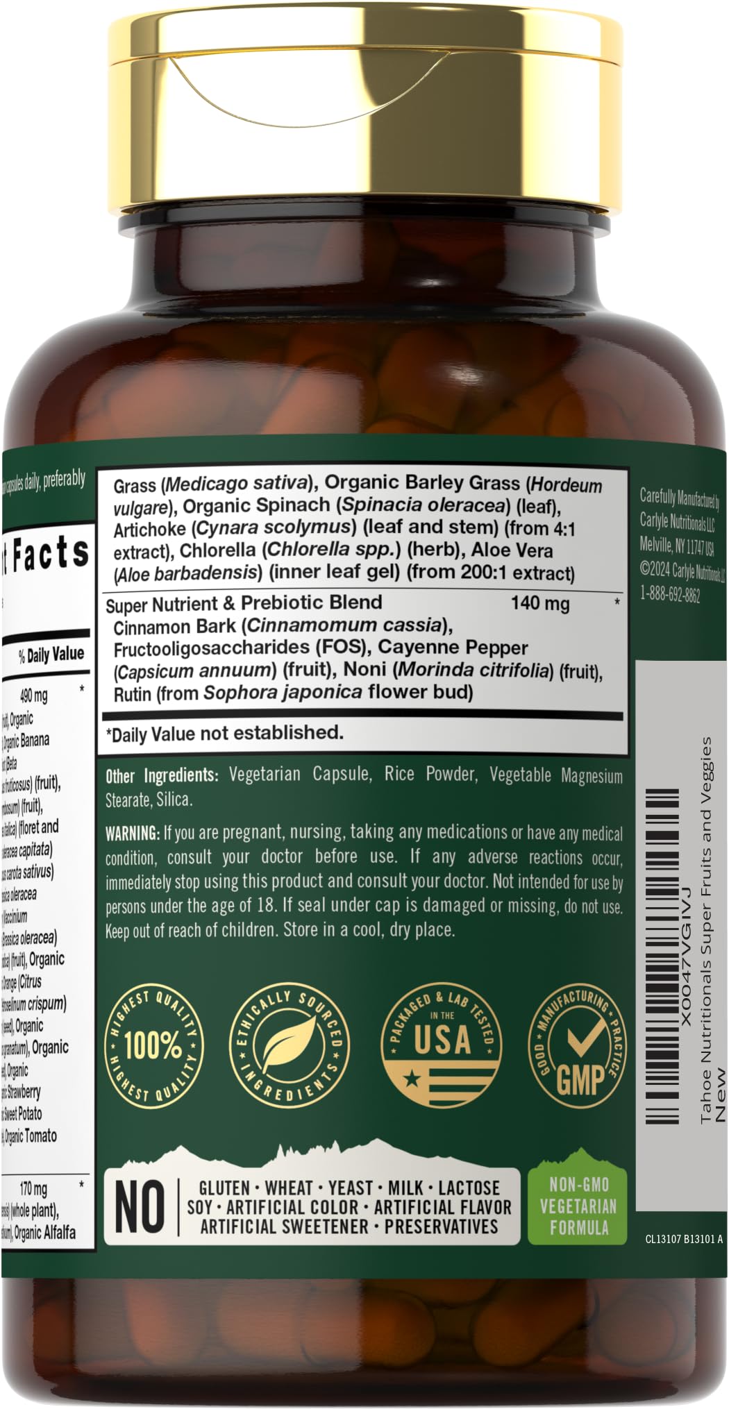 Tahoe Nutritionals polvo concentrado de frutas y verduras mostrando textura