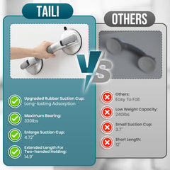 TAILI comparación de tamaño junto a una regadera para visualizar escala y compatibilidad